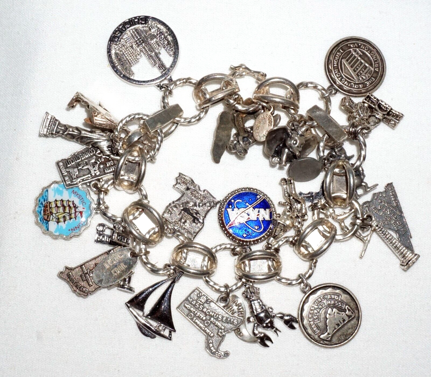 Vintage Sterling Silver Charm Bracelet w. 24x World & Travel Charms (BrM)#6
