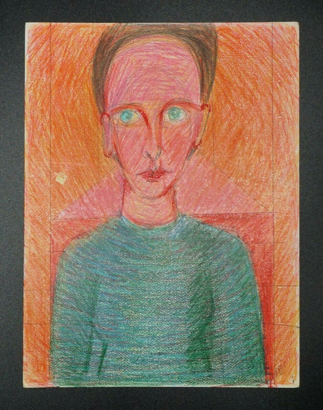 France HI Outsider Art Color Pencil Painting Portrait by Claude Vedel (EtJ)#67