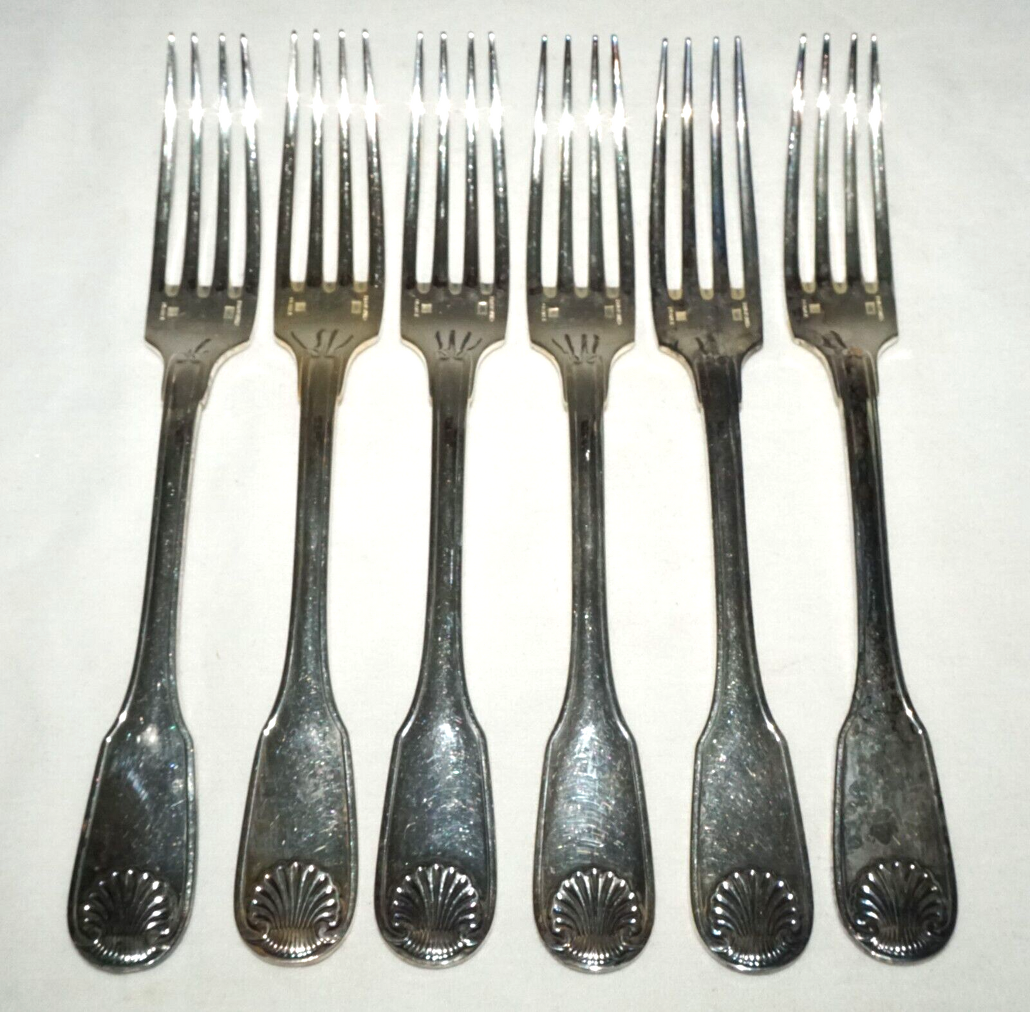 6Pc France Silver Plated Dinner Forks Lot Shell Vendome Pat Christofle (NiC) L6
