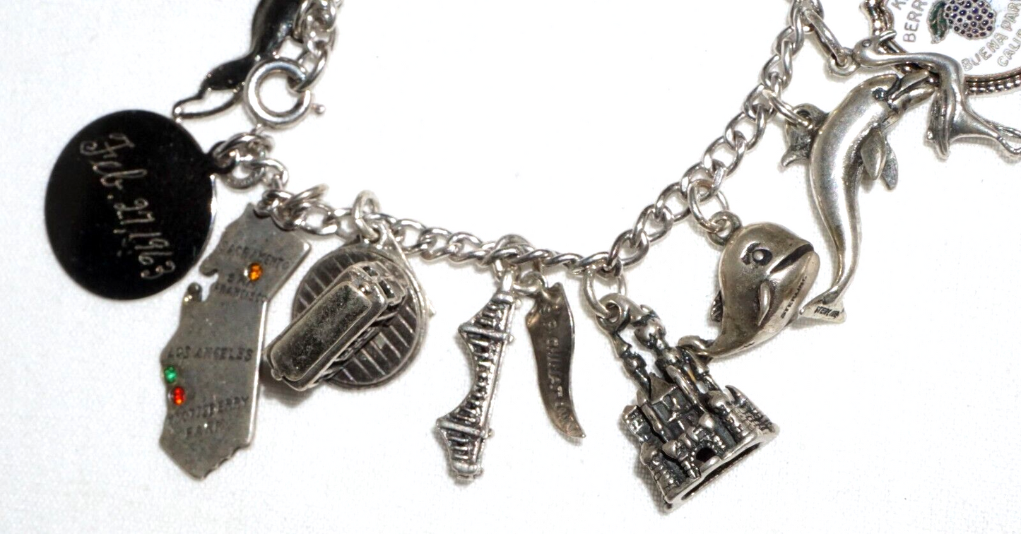 Vintage Sterling Silver Charm Bracelet w. 16x Travel & City Charms (BrM)#6