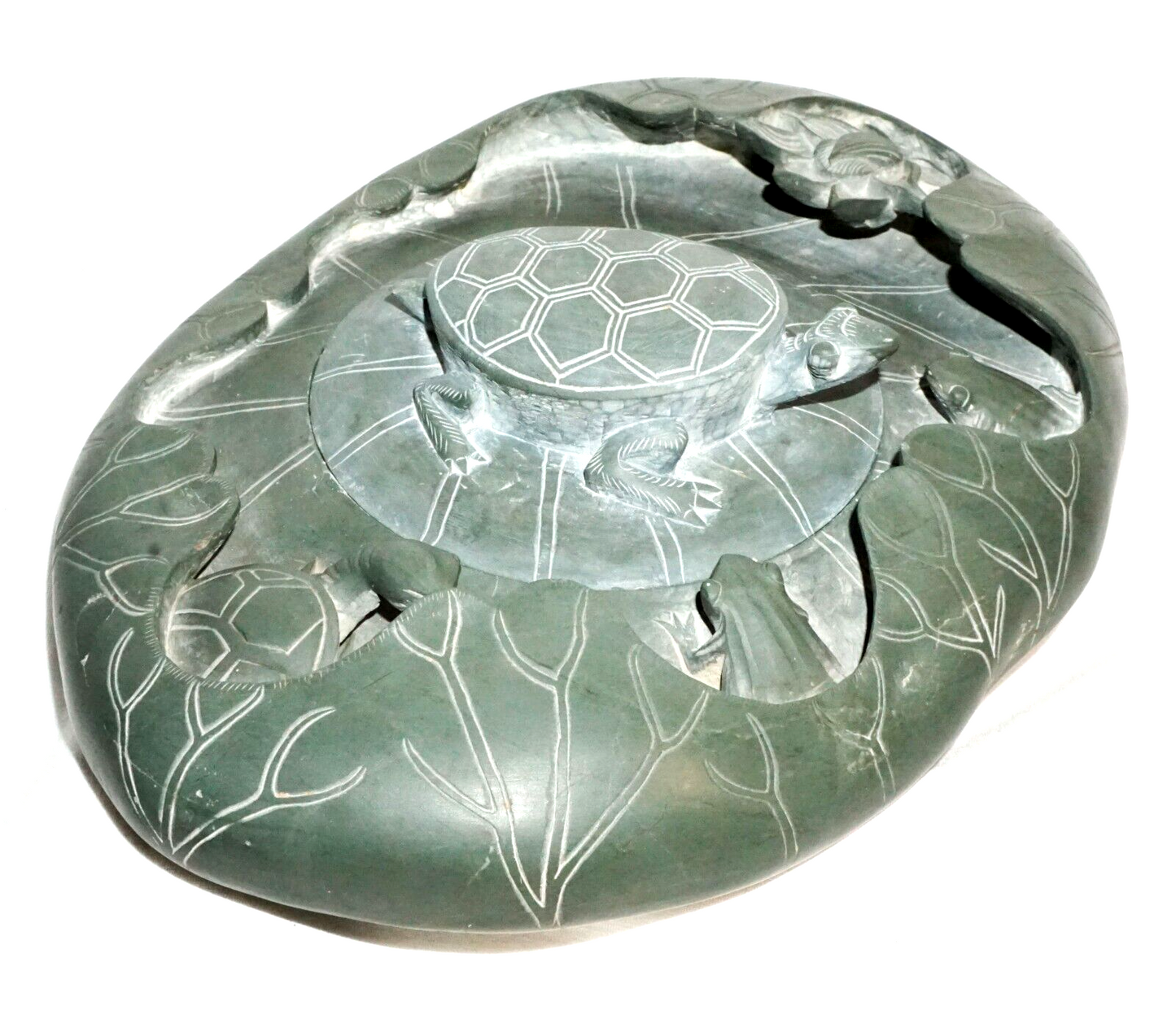 Chinese Large Slate Carving Ink Stone Scholars Desk Tortoise & Toad Motif (ChT)