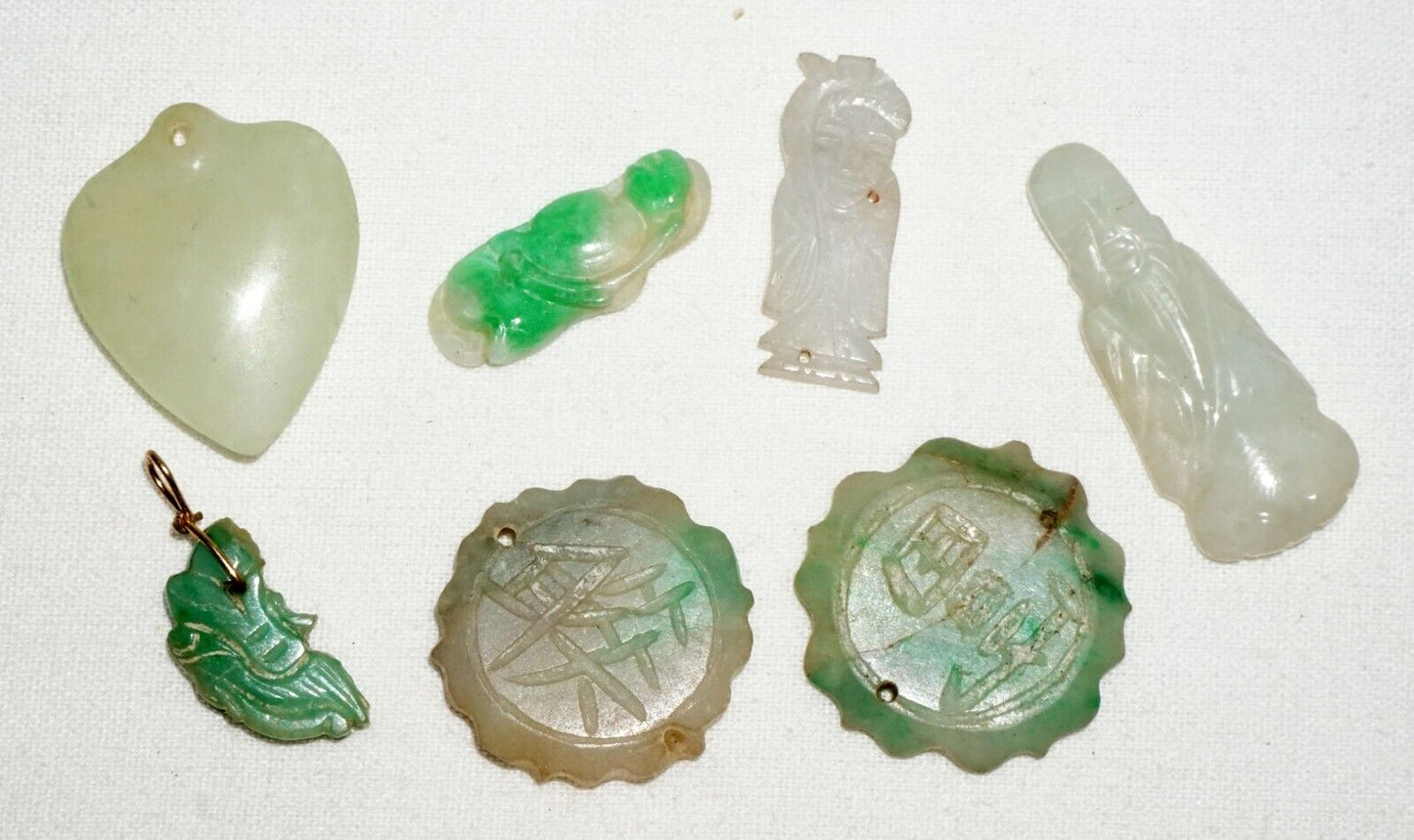 7Pc Vintage Chinese Miniature Jadeite Jade Carved Pendants & Ornaments (***)