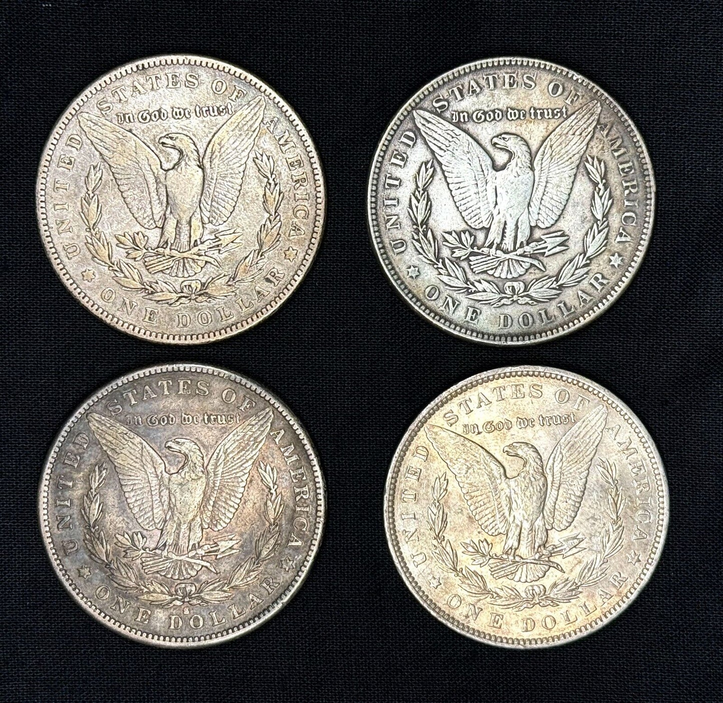 4- Morgan Silver Dollar Coins -Circulated 1885, 1886, 1890, 1890 (AHB)