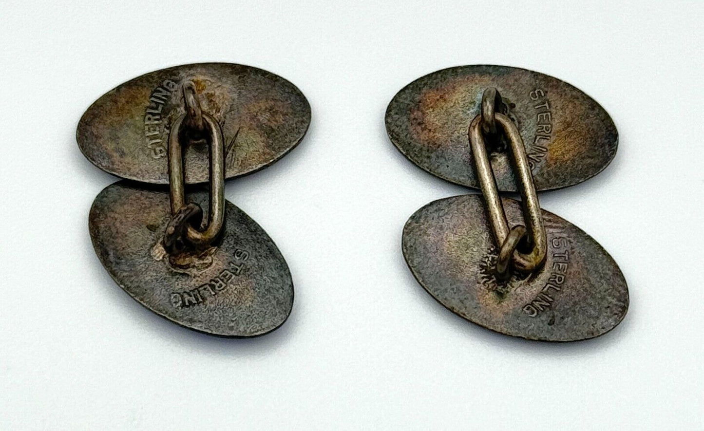 Vintage Sterling Enameled Cuff Links Blue & Silver Marked Sterling (MiM)