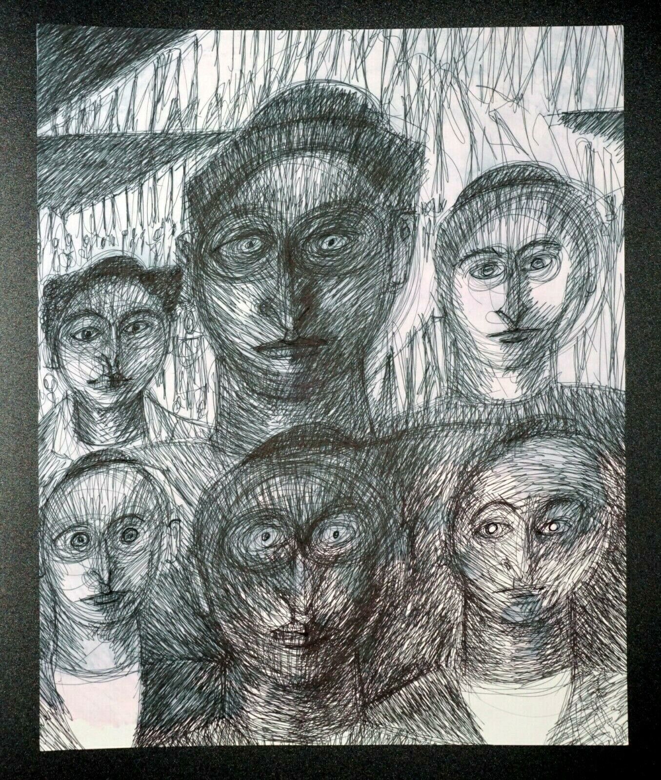 France Hawaii Outsider Art Ink Drawing Starring Figures by Claude Vedel (EtJ)#7