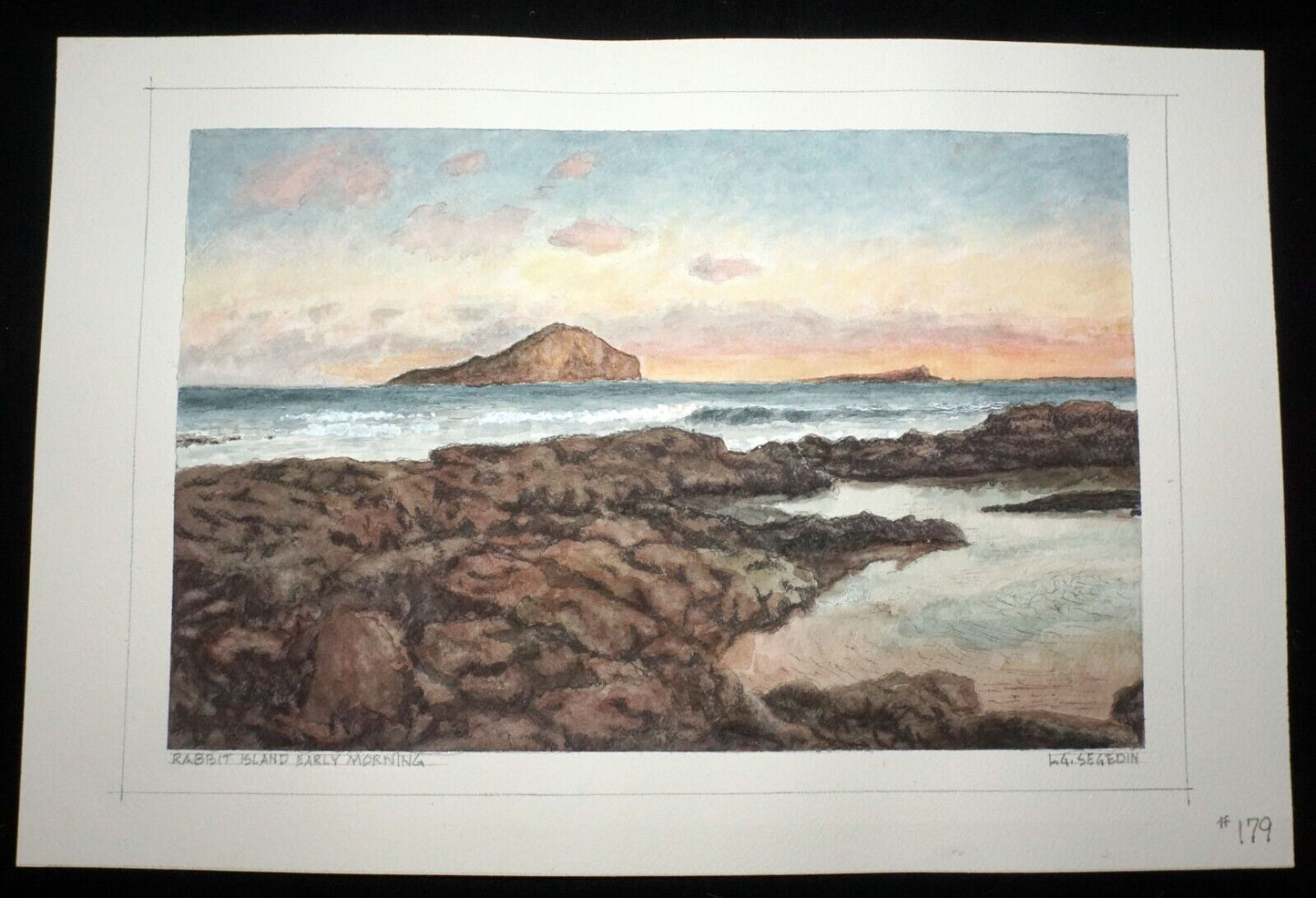 Hawaii Watercolor Diptych Painting Makapuu Rabbit Island by L. Segedin #179/80