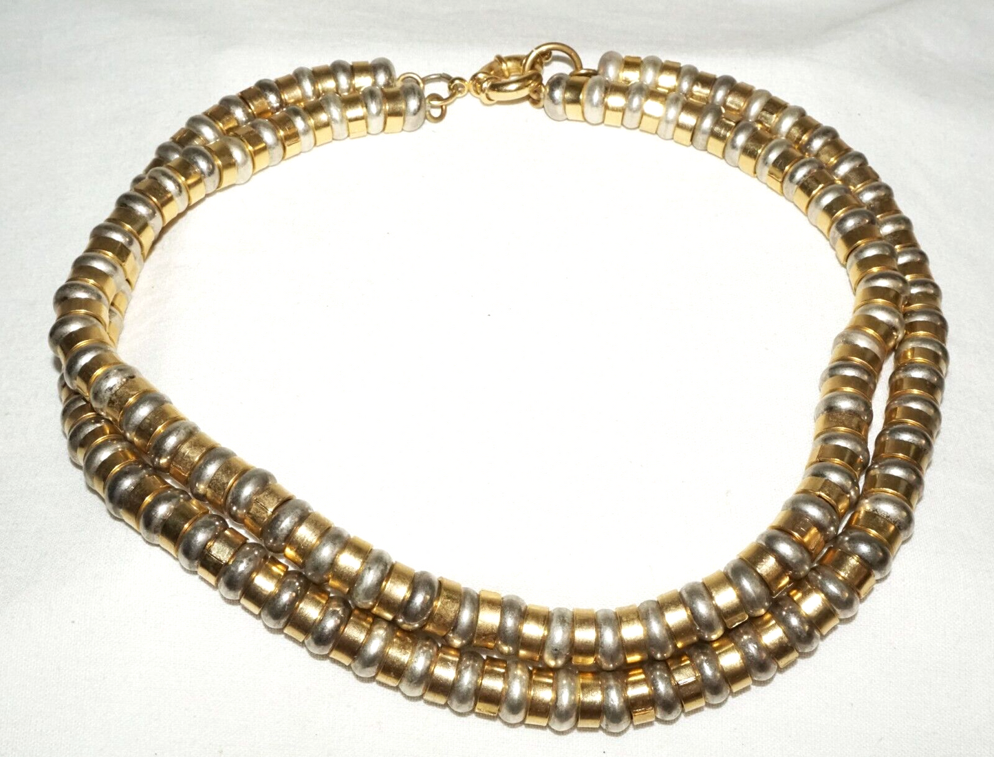 Vintage Fashion Double Strand of Gold & Silver Bead Necklace w. Big Clasp (PaS)