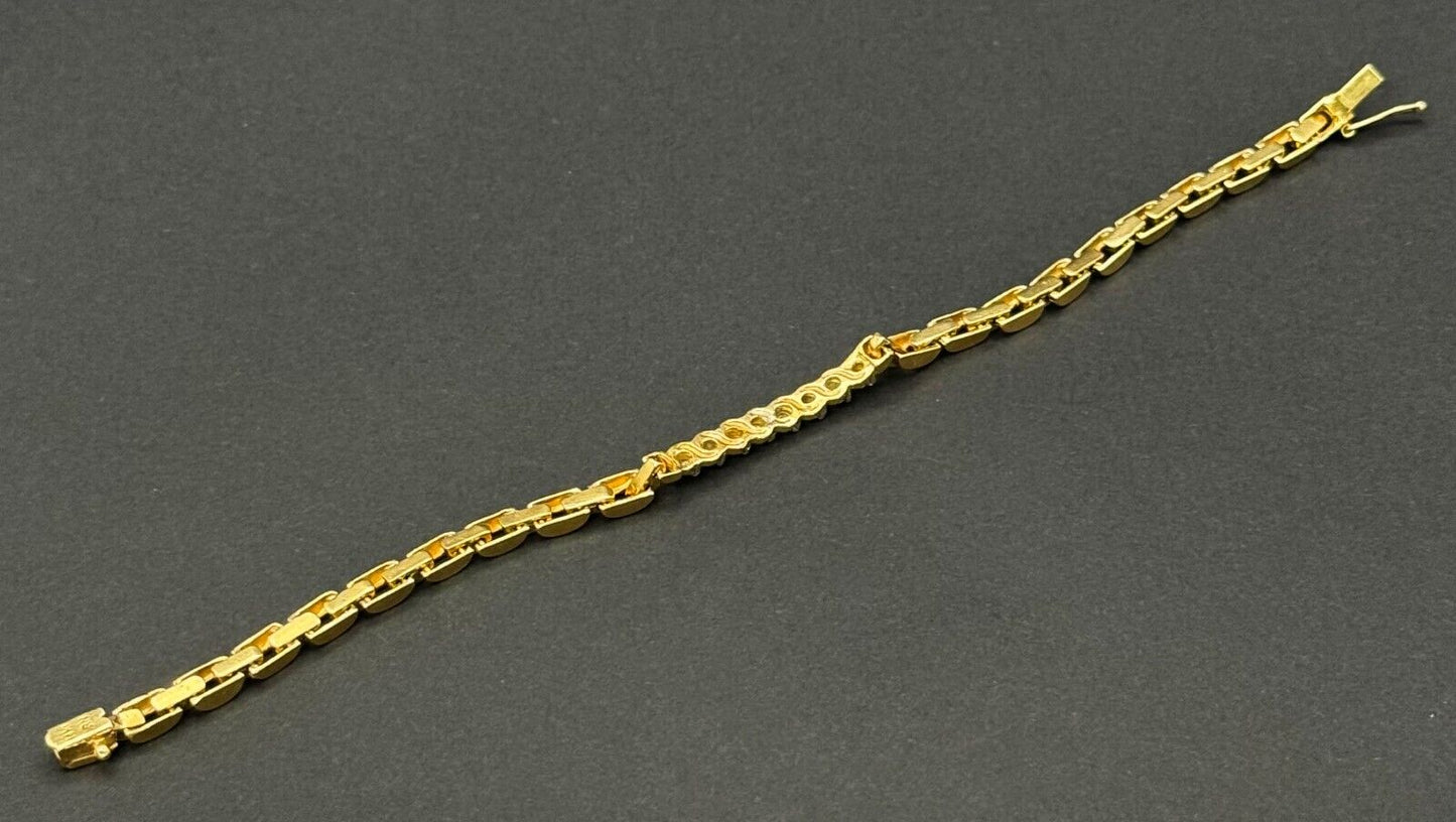 Vtg 14k Yellow Gold Link Bracelet 7.5 " w 8 Diamond Accents & Safety Clasp (MeK)