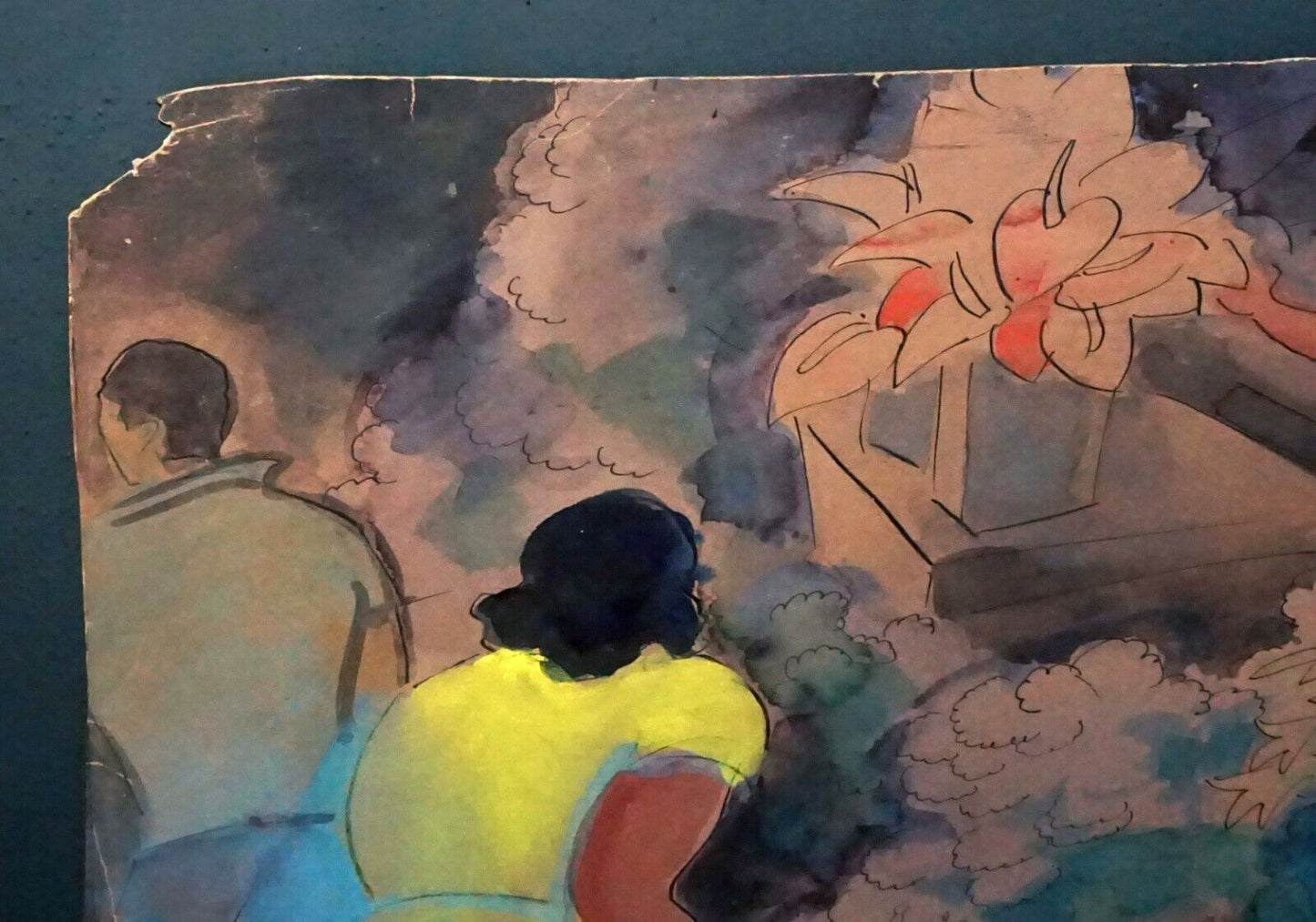 40s Hawaii Ink & Watercolor Painting Hilo Flower-shop by Robert L Eskridge (BeG)