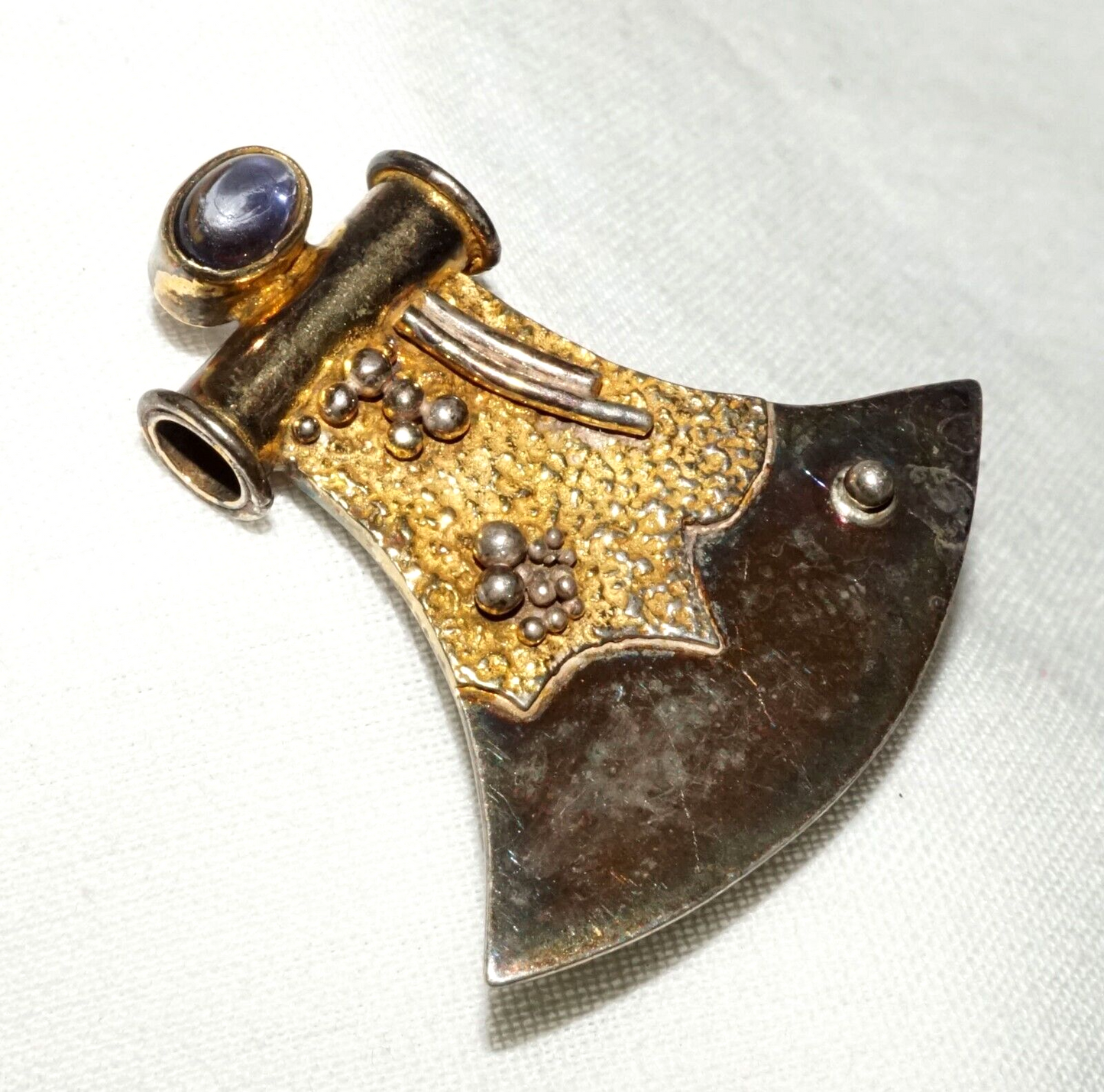 Vintage Sterling Silver Adze Design Brooch w. Amethyst Accent (KoS) L19