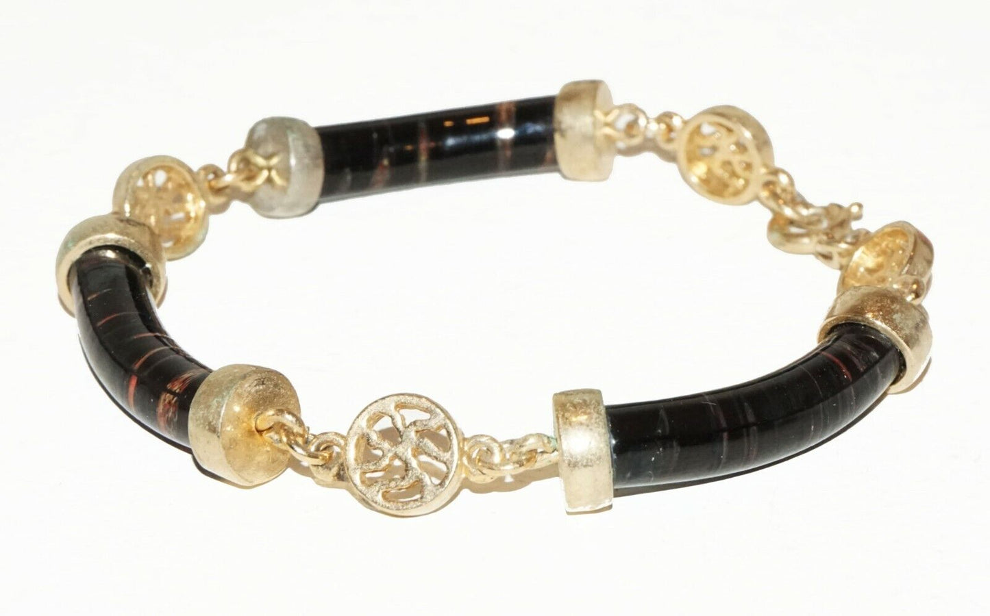 Chinese Gold-plated Black Coral Sectional Bracelet w. Character Motif (BrM)#7