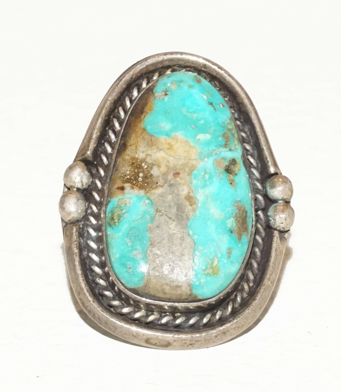 Vintage South Western Silver Ring Sz.6.25 w. Turquoise Pebble Accent (HaY)#22