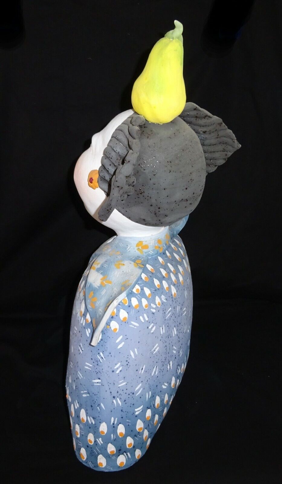 Hawaii Whimsical Pottery Sculpture "Balancing Act w. Pear" by Vicky Chock (Z)