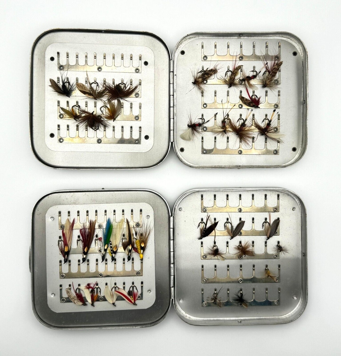 Vtg Collection 58 HandTied Fish Flies-2 Wheatley Silmalloy Metal Fly Boxes (MiM)