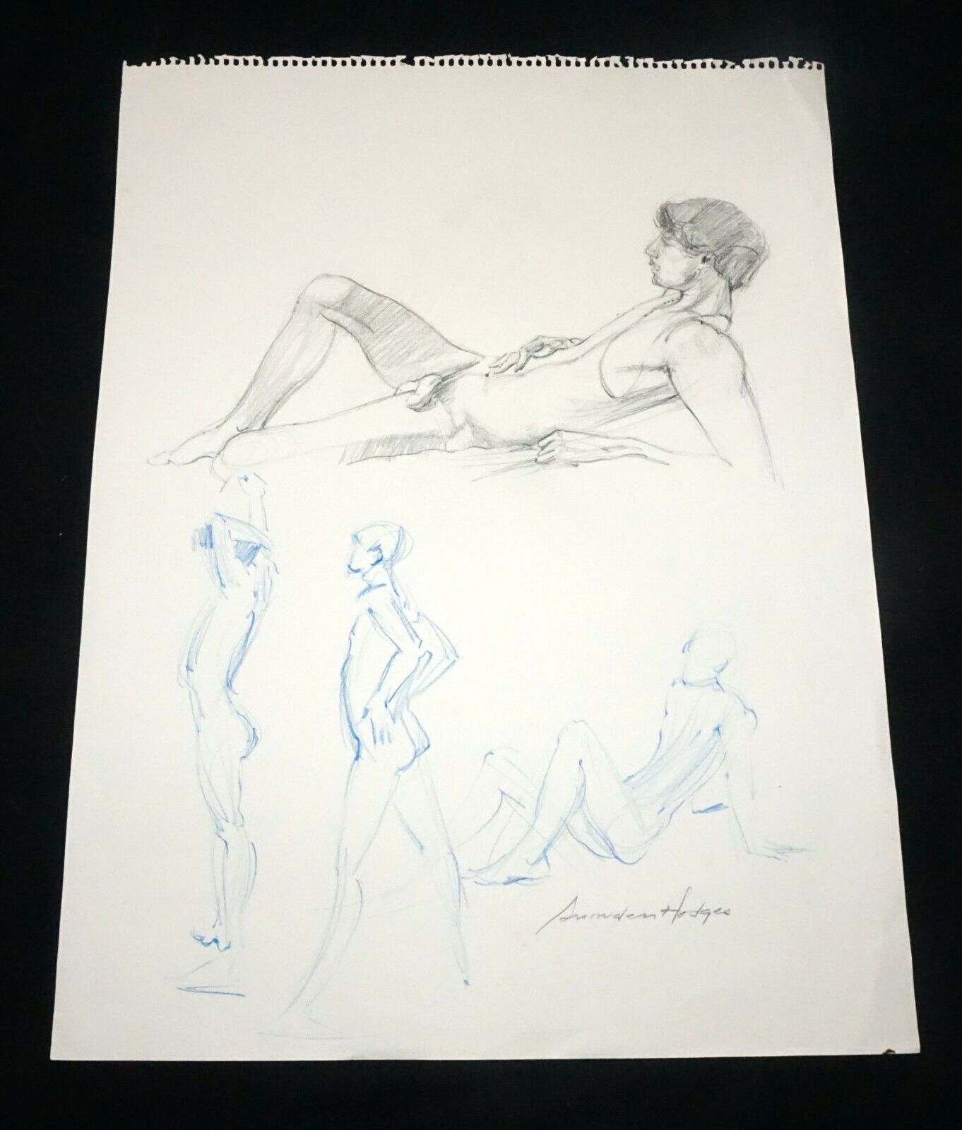 Hawaii Black Conte Drawing Male Nude Study Snowden Hodges (Sho)#9