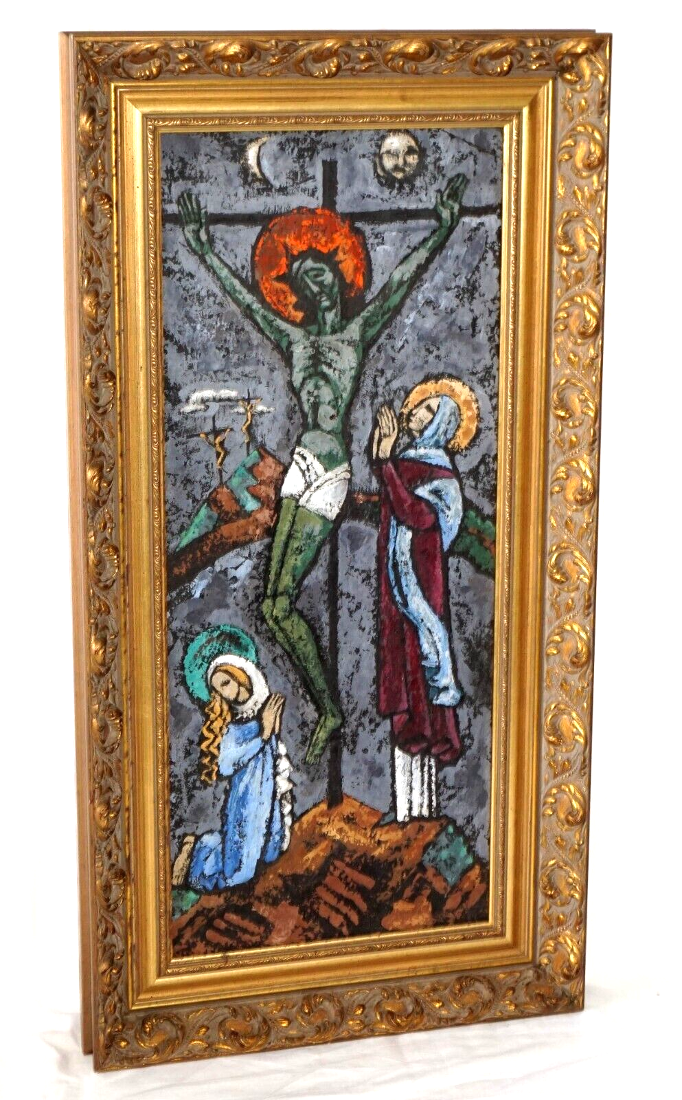 70s Hawaii Christian Catholic Oil Painting Le Croix Jesus by Erica Karawina (Mil