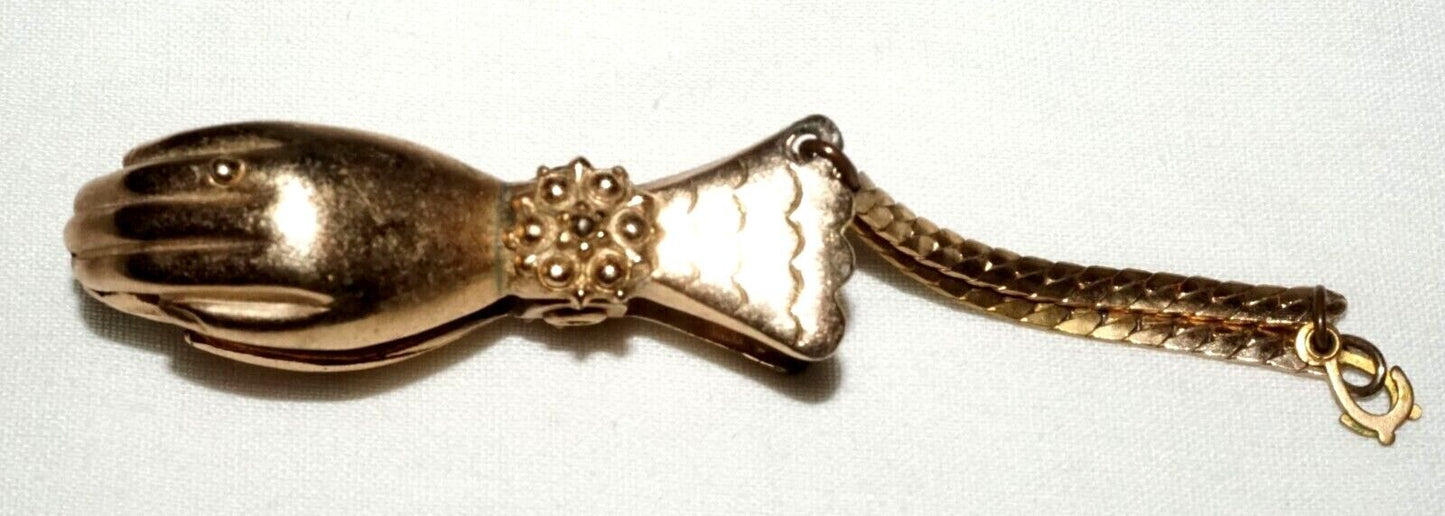 Antique Gold Plated Two Hands Motif Clamp Clip w. Chain & Bail Ring (WoJ)