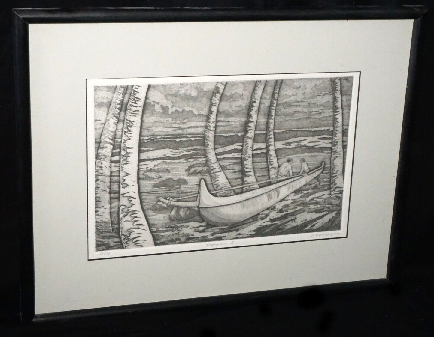 Hawaii Etching Print 29/75 Kalapana II Outrigger Canoe Shirley Hasenyager (FeH)