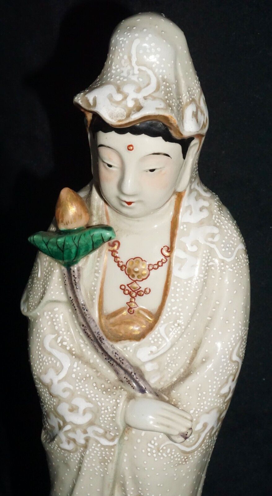 Antique Japanese Kutani Guan Yin Edo Statue- Meiji 19th Century (MiM)