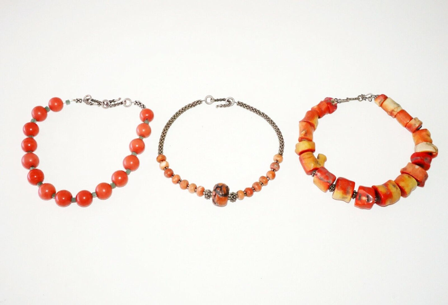 3x Vintage Chinese Red Coral & Glass Bead Choker Necklaces (***) F