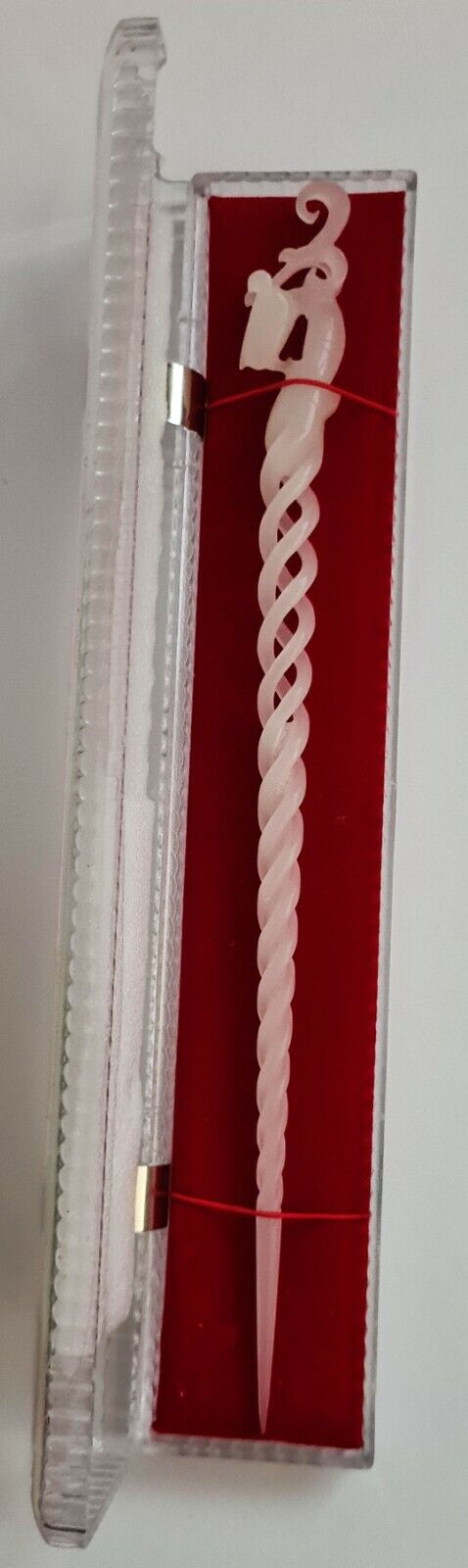 Vintage Chinese Pierced Spiral White Jade Hairpin Extremely Fine Carved (AHB)