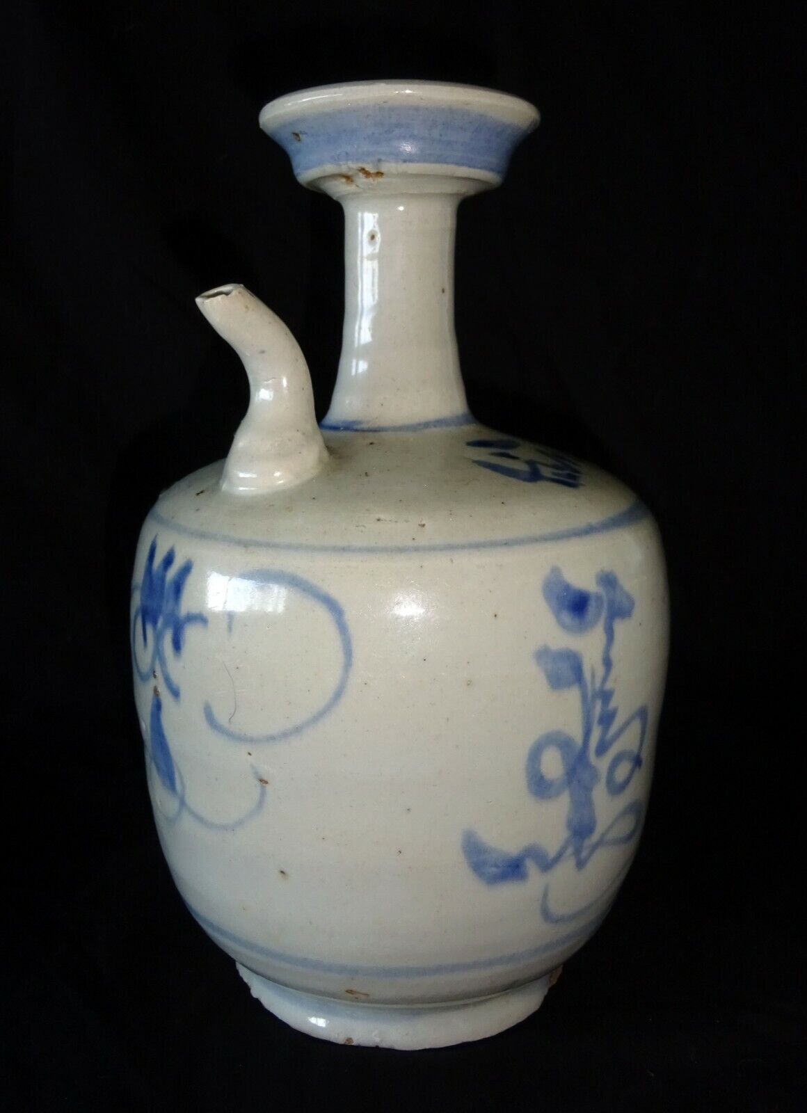 17C Chinese Blue & White Glaze Floral Motif Pottery Wine Ewer (HeN) IC