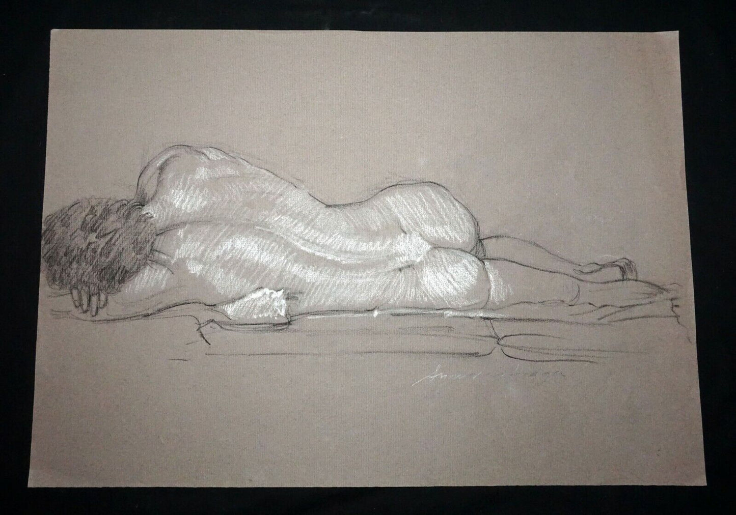 Hawaii Conte Crayon Drawing Painting Reclining Male Nude Snowden Hodges (Sho)#32
