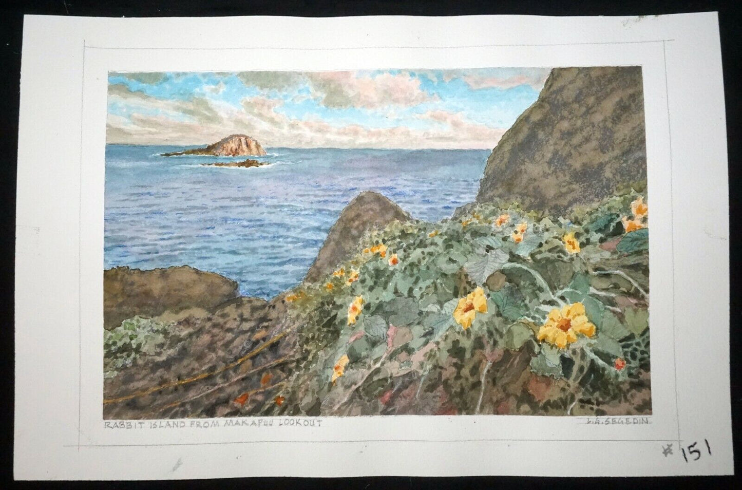 Hawaii Watercolor Painting "Rabbit Island from Makapuu Lookout" L. Segedin #151
