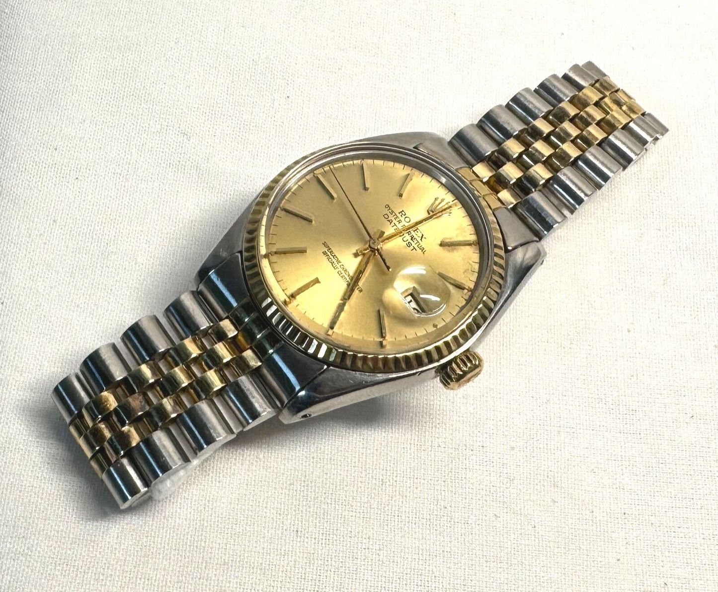Vintage Rolex Datejust Mens 18k Yellow Gold/Steel Champagne Dial 36mm (ThC)