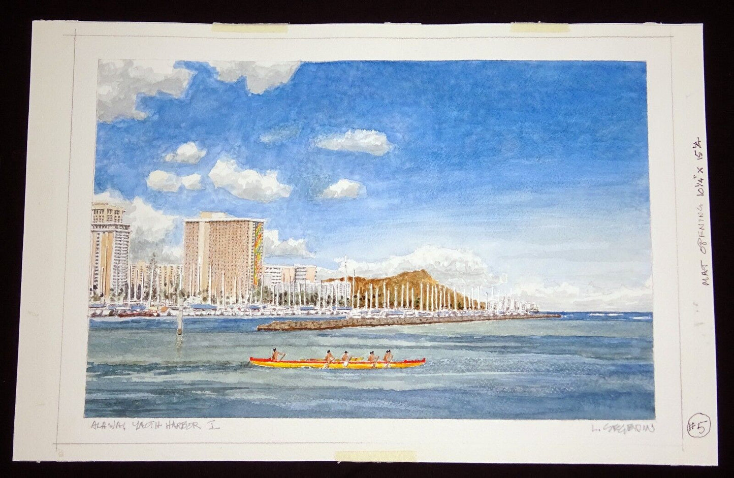 Original Hawaii Watercolor Painting "Ala Wai Yacht Harbor I" by L. Segedin #5