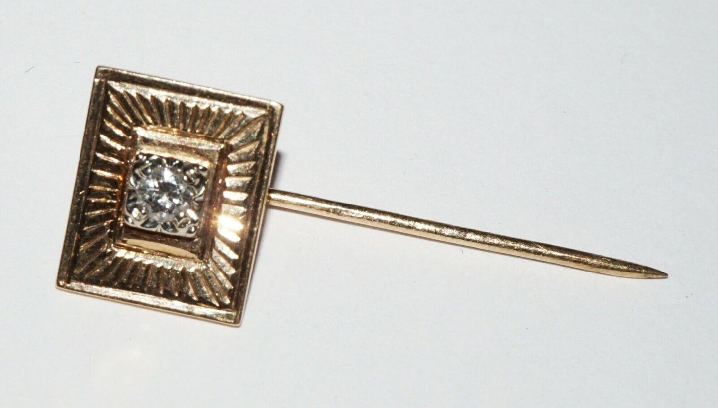 Antique 14k Yellow Gold Pin w. Diamond Accent 0.17ct. (PiC)