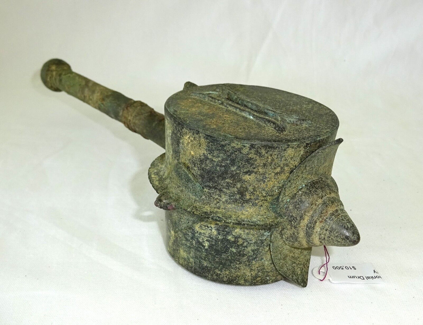7-11C Thai Dvaravati Period Lop Buri Bronze Ritual Hand Drum (Mil)