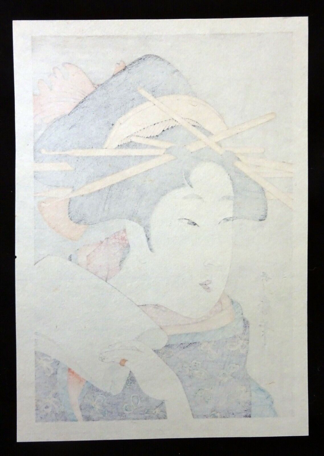 Vintage Japanese Woodblock Print Repro Geisha Holding Paper by Utagawa (Fuj)
