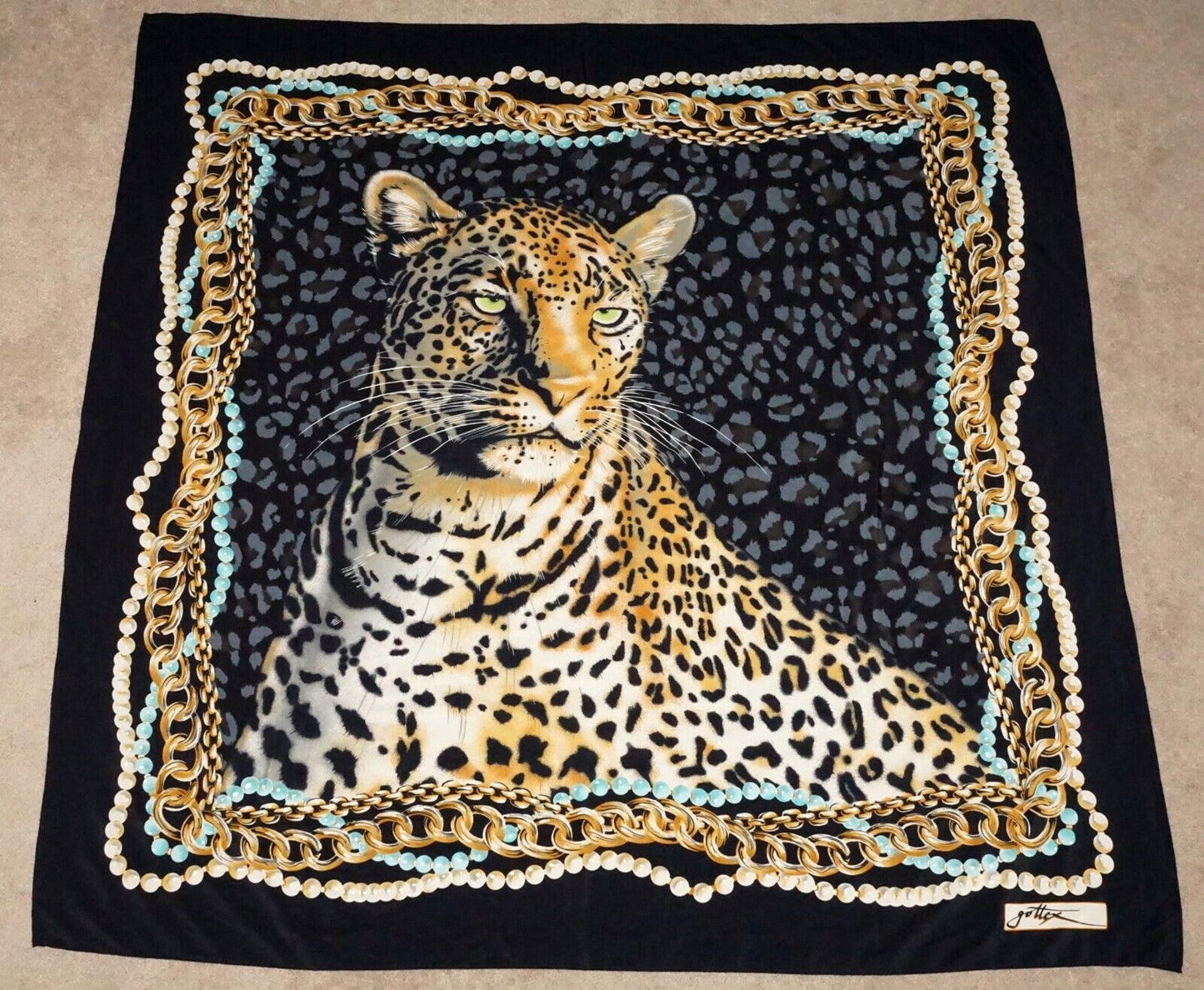 Vintage Israeli Silk Leopard Scarf Shawl Bandana 55"x 55" by Gottex (MeG)