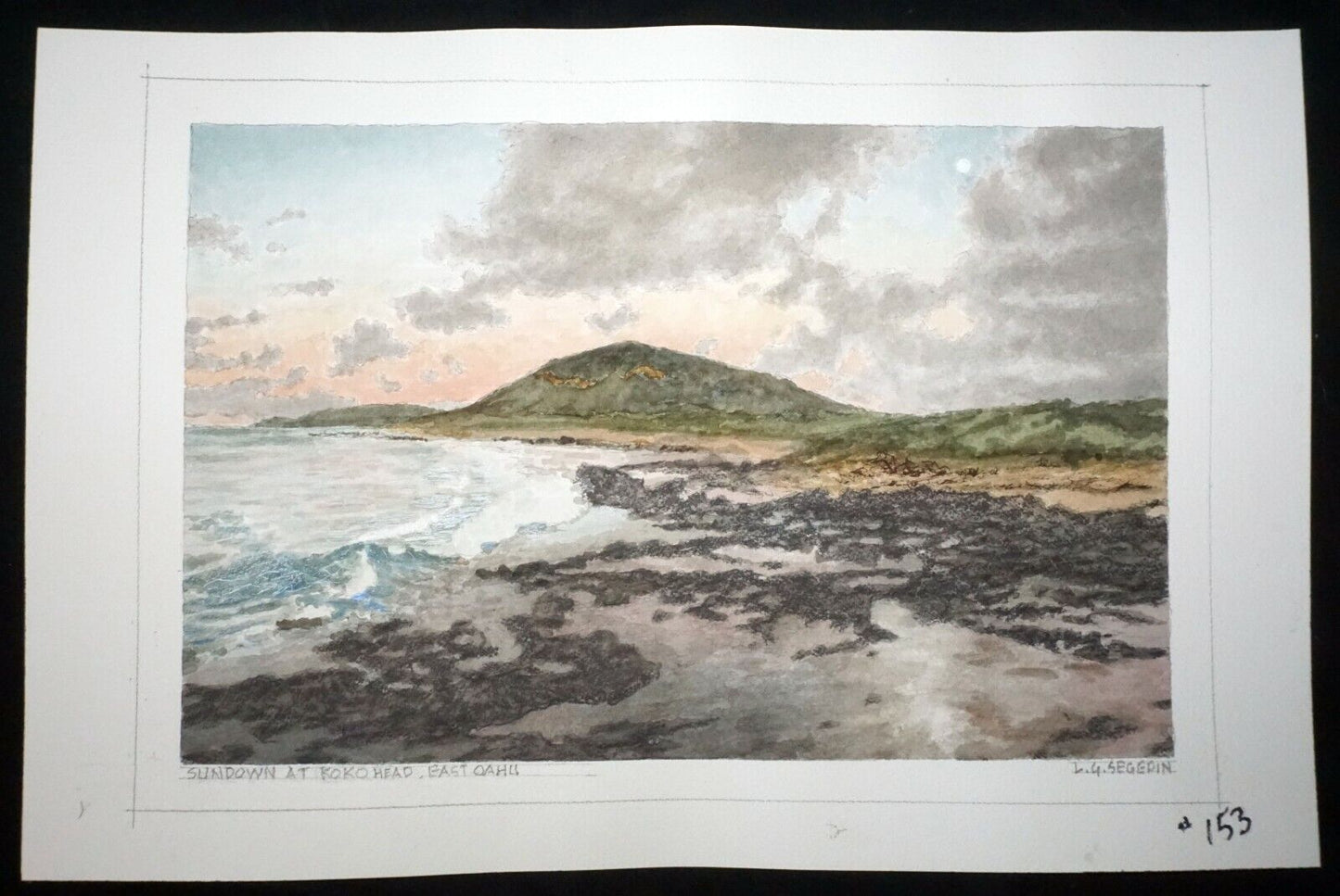 Hawaii Watercolor Painting "Sundown @ Koko Head, East Oahu" by L. Segedin #153