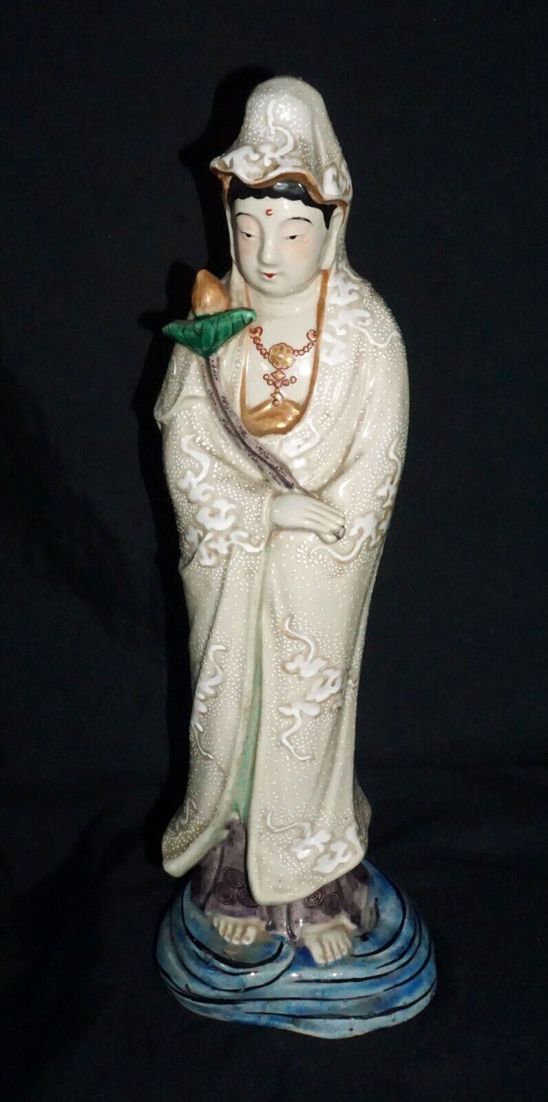 Antique Japanese Kutani Guan Yin Edo Statue- Meiji 19th Century (MiM)