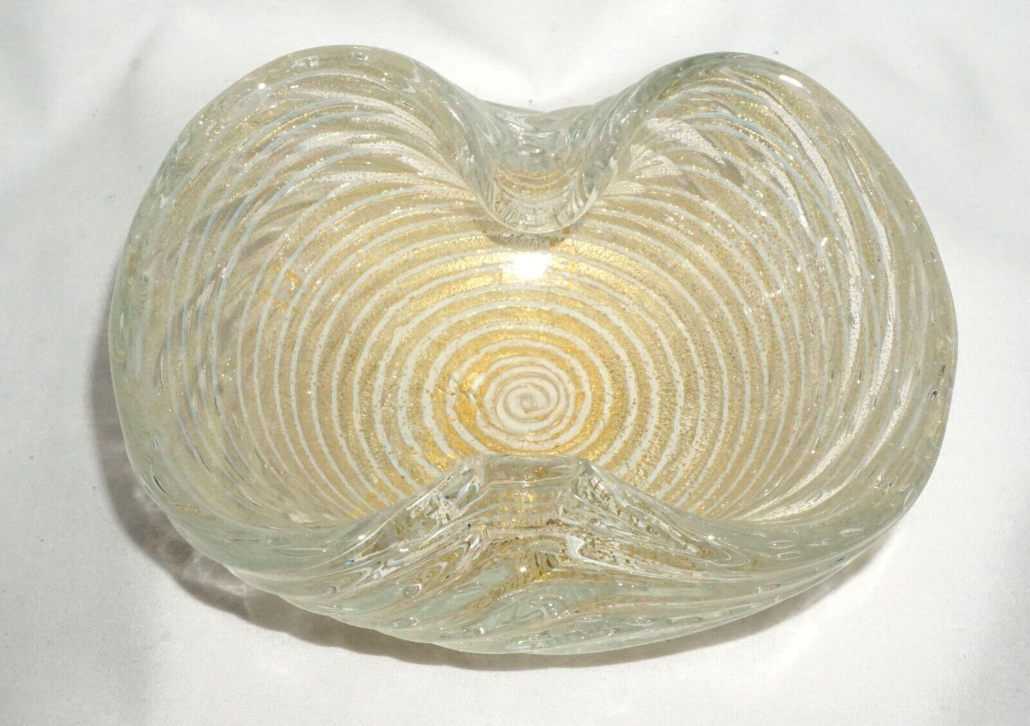 Vintage Italian Barovier Toso Zerati Gold Swirl Murano Glass Pinched Bowl (MiM)
