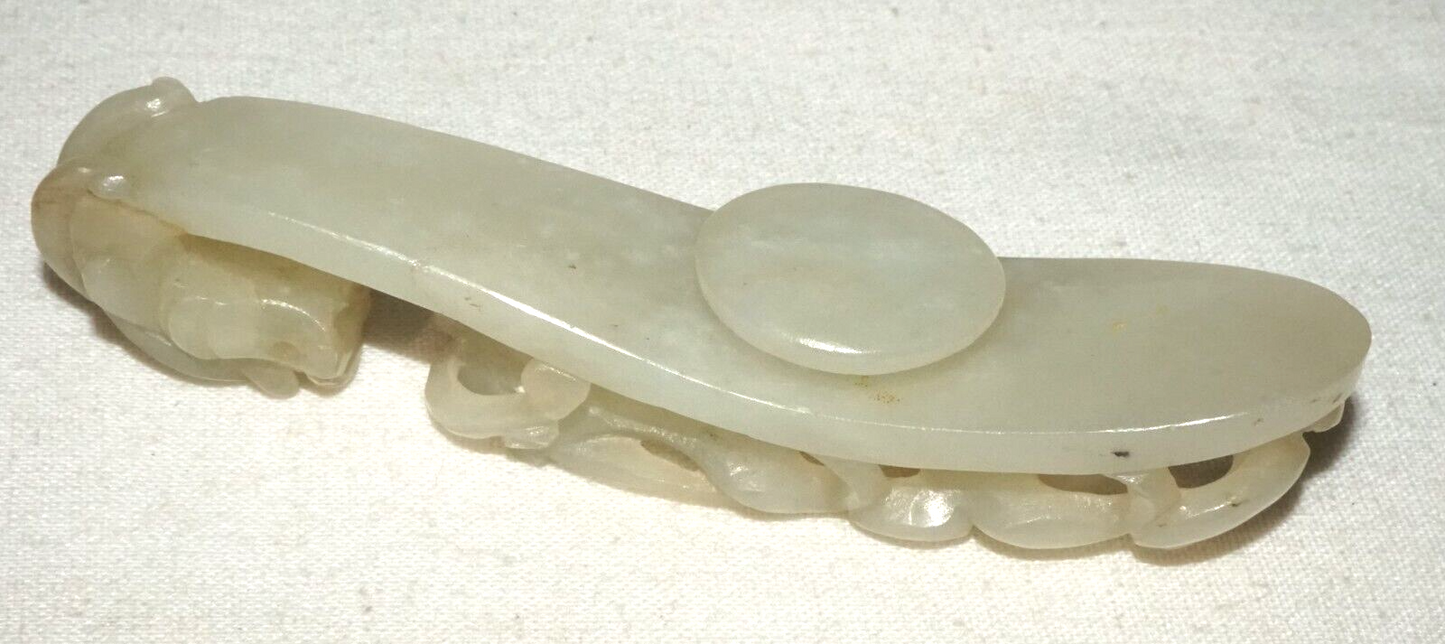 Antique Chinese Grey Green Nephrite Jade Dragon Belt Hook (UVi)#22