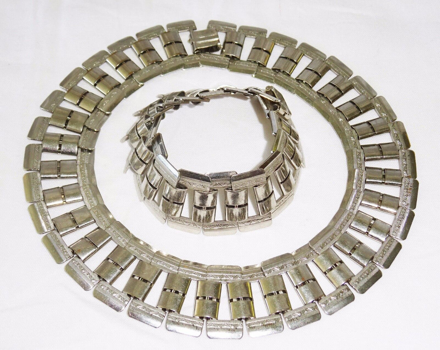 1920s US New York Art Deco Silver-plated Necklace and Bracelet by Coro (Kow)
