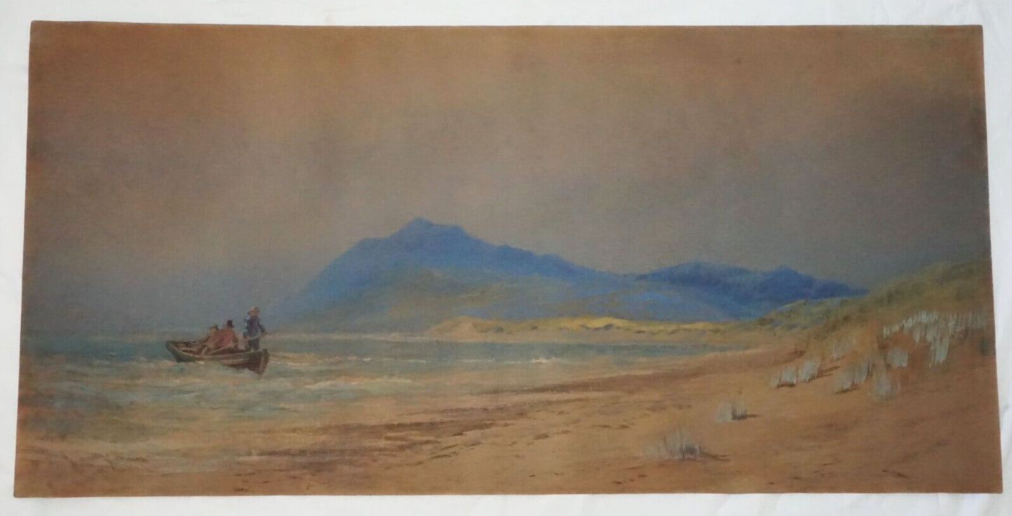 1870s Irish WC Painting Fisherman at Arklow County Wicklow by John Faulkner (AhB