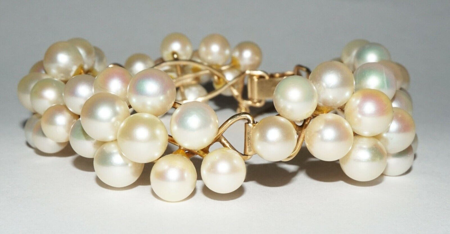 Vintage Modernist Style 14k Yellow Gold Bracelet set w. 54x Pearls (NaD)#18