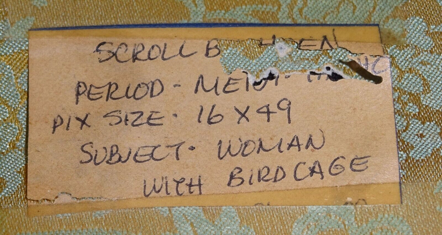 Japanese Taisho Showa Bijin Painting Beautiful Woman w. Bird Cage signed (Fuj)