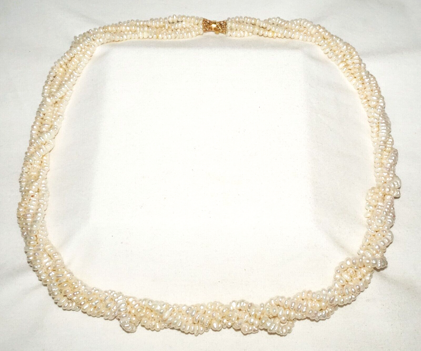 Vtg. 5x Strand Mini Baroque Pearl Necklace w. 14k Yellow Gold Clasp (GoB) #19