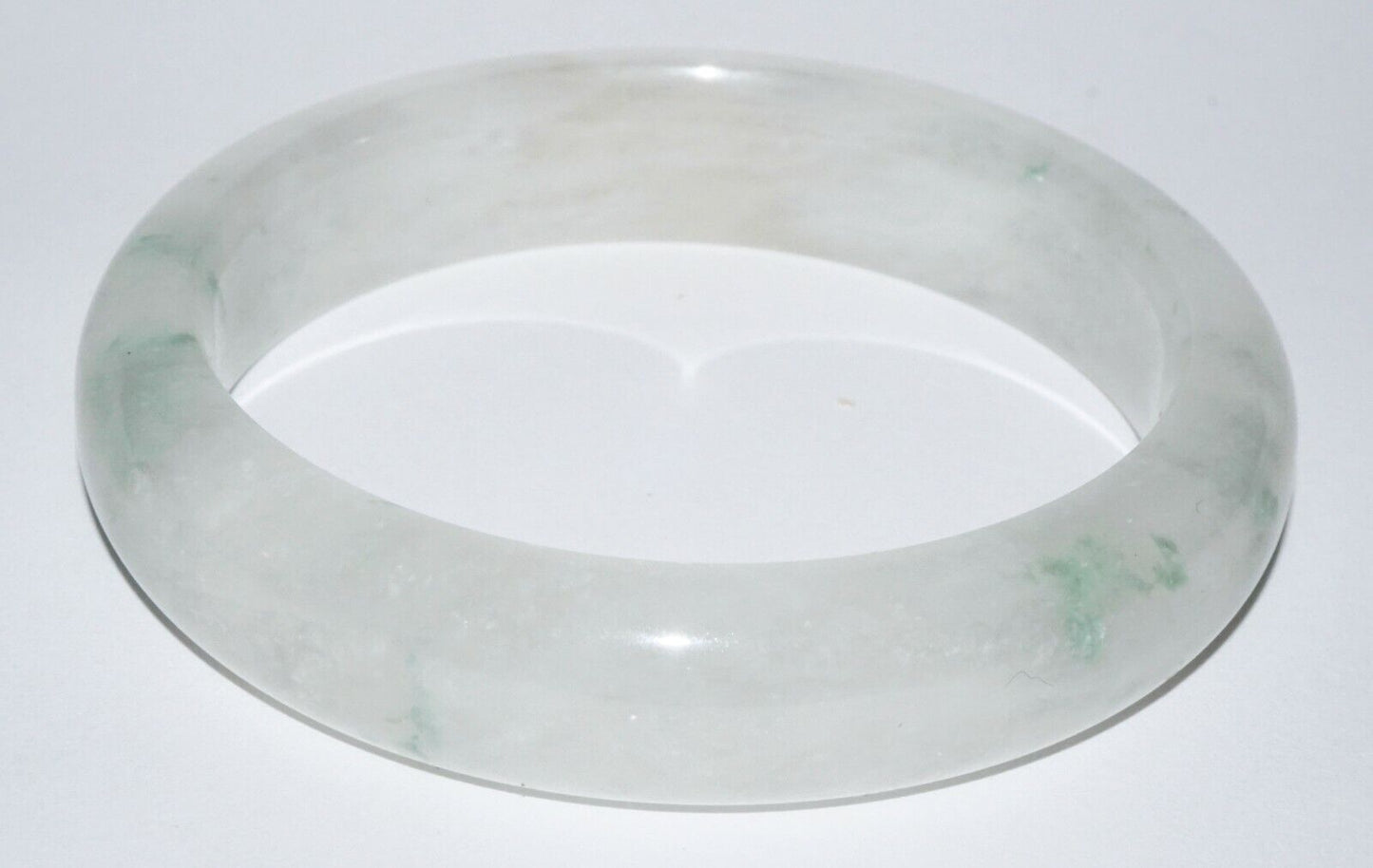 Vintage Chinese White Jadeite Jade Bangle Bracelet w. Green Accents (LeS) G3