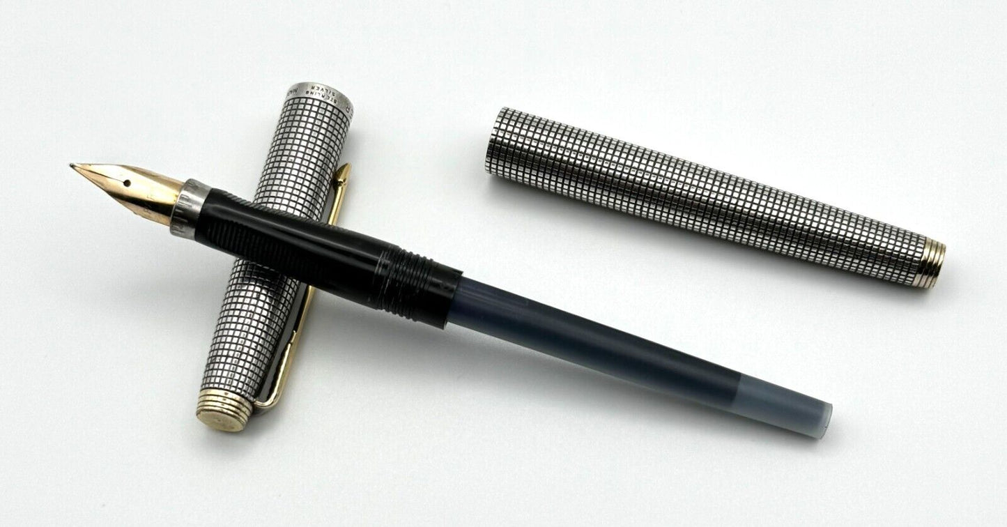 Vintage Sterling Silver Parker 75 Fountain Pen w 14K Nib Made in USA (MiM)