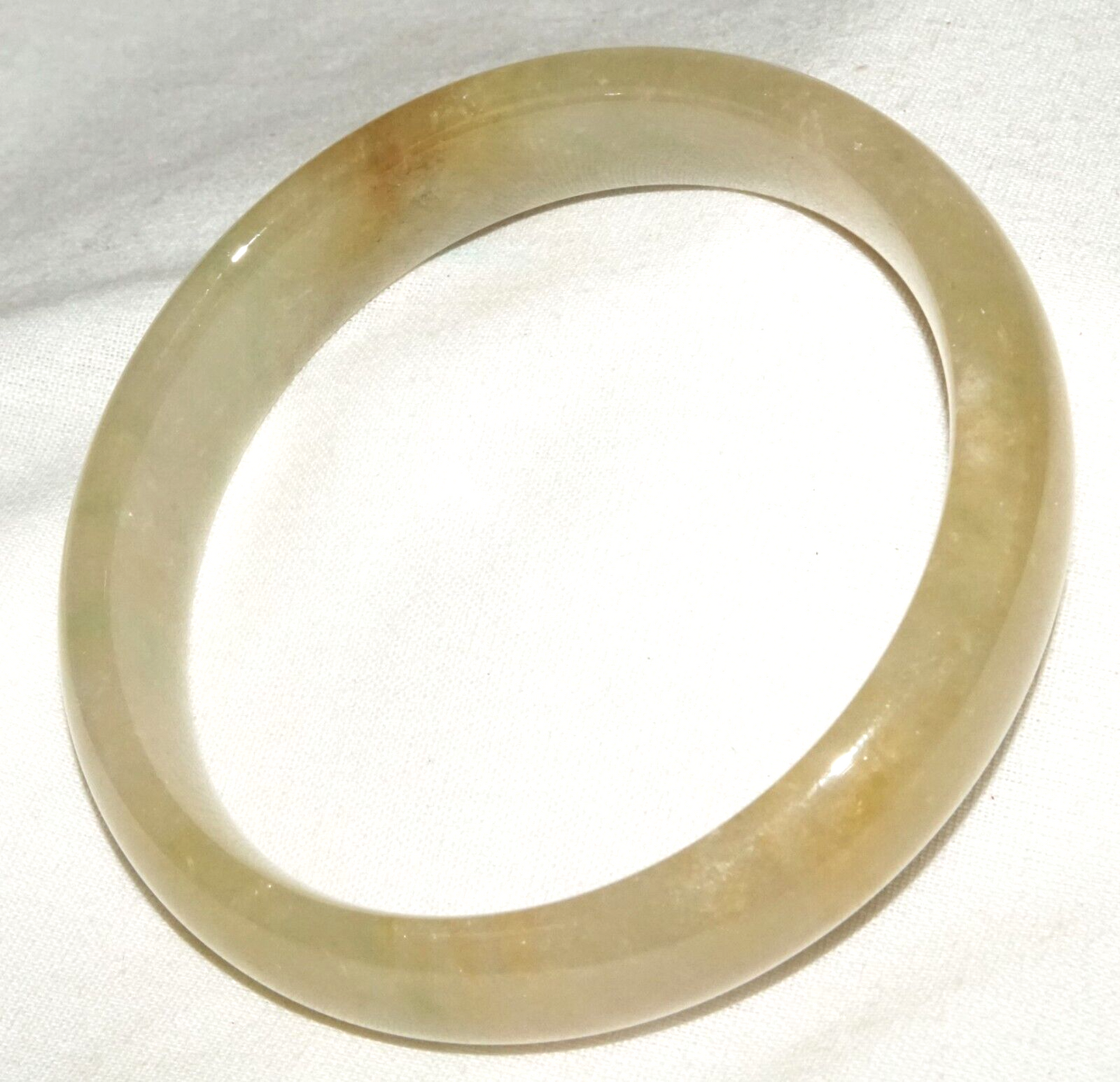 Vintage Chinese Semi Translucent Yellowish Green Jade Bangle Bracelet (InS)#L3
