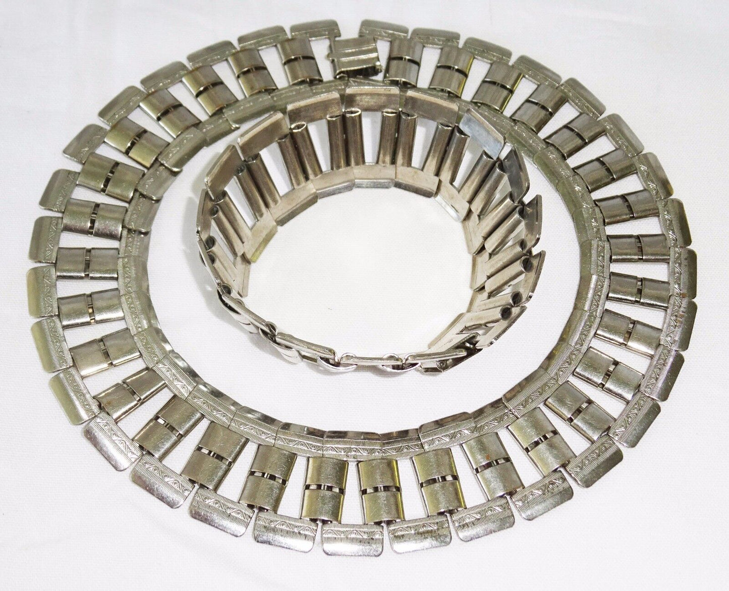 1920s US New York Art Deco Silver-plated Necklace and Bracelet by Coro (Kow)