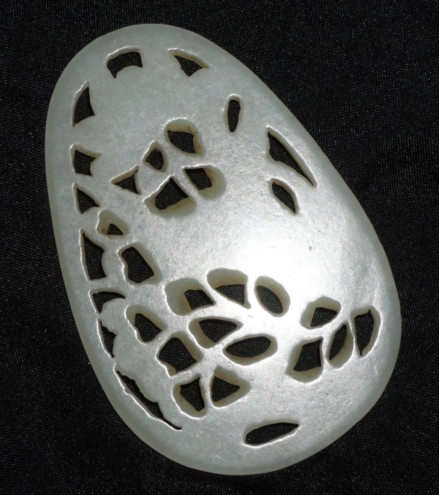 Antique Chinese Nephrite Jade Pierced Pendant Crane & Floral Motifs (---)