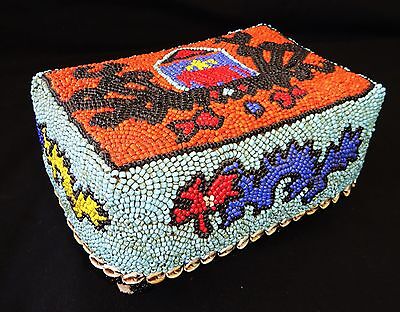 Sumatran Tribal Trade Beaded Covered Boxes w. Dragonship Motif (Eic)