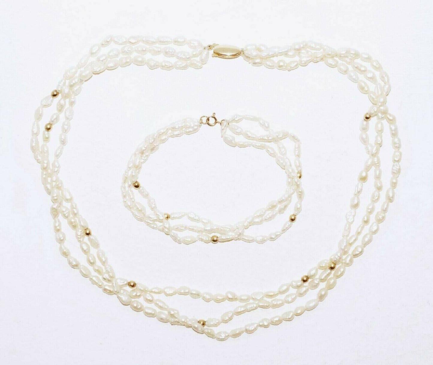 2Pc 14k Yellow Gold & Baroque Freshwater Pearl Necklace & Bracelet (KaT)#27